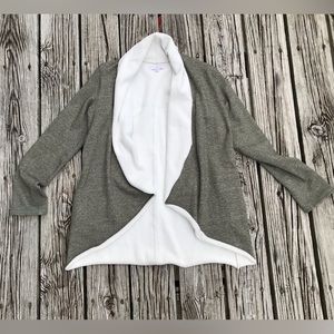 Ladies NEW DIRECTIONS Green Off White Faux Fur Lined Open Front Angled Jacket S